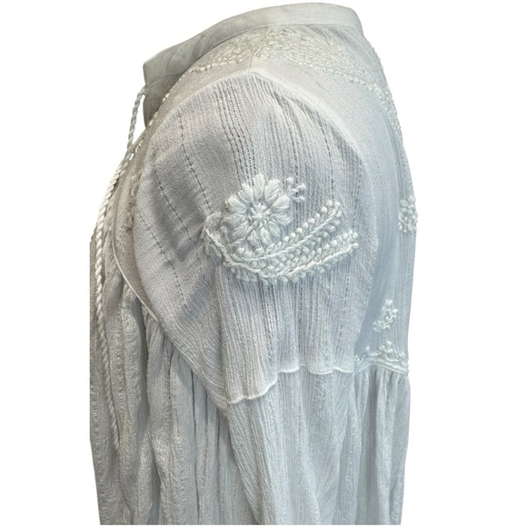 Rachel Zoe White Flower Embroidered Boho Peasant Baby Doll Top Size M - Picture 3 of 9